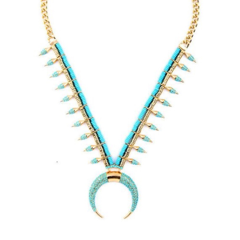 NWT ⚜️🩵⚜️ ATTERRI Gorgeous Blue turquiose Crescent Moon Statement Necklace